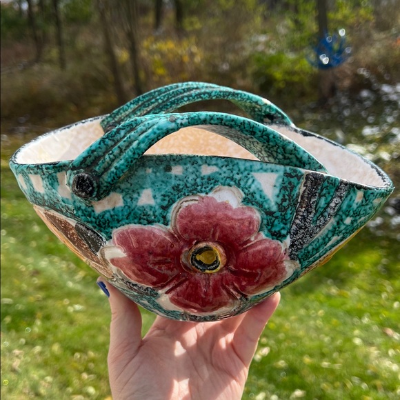 Vintage Bitossi Italian Fratelli Fanciullacci Floral Leaf Basket with Handles - Picture 10 of 16